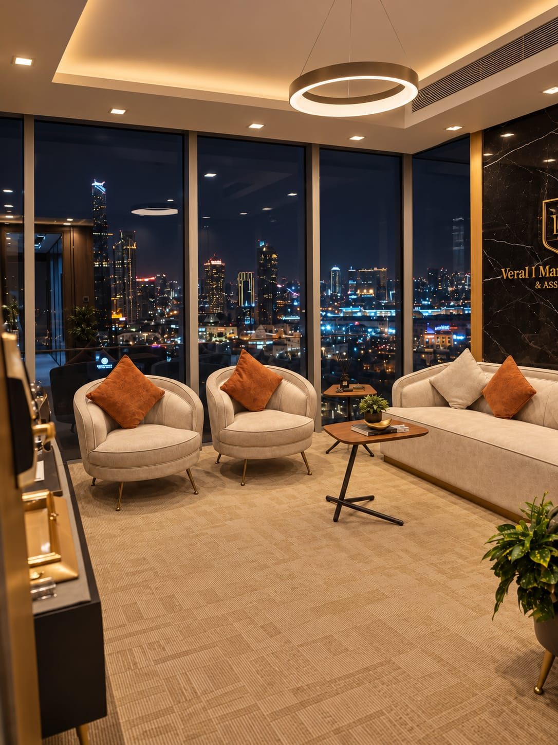 The reception lounge and the city view